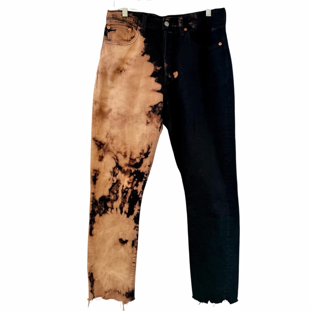 Levi's Premium 501 JEANS Unisex Black Bleached Distressed Jeans Sz 28/32